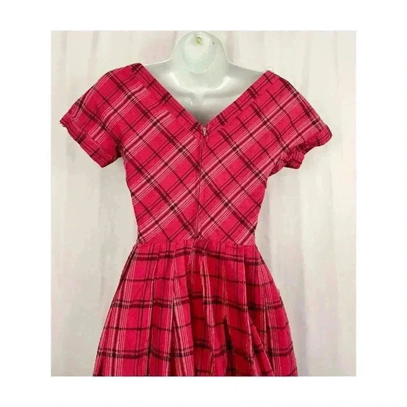 VTG Jonathan Logan Dress Sz 9 Pink Plaid Swiss Dot 1960s Zip Back - Picture 9 of 16